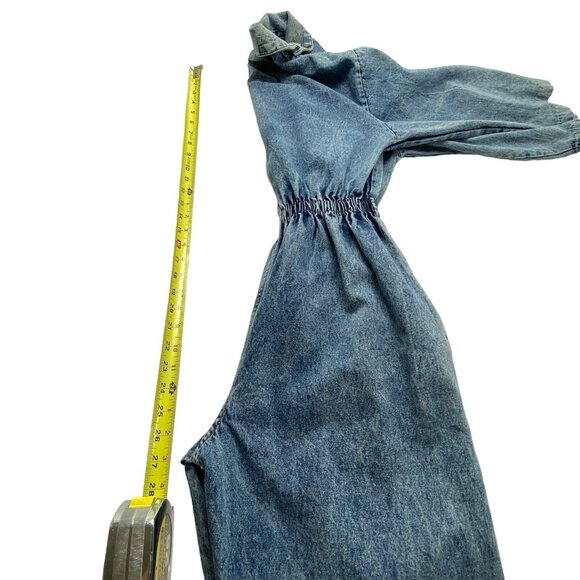 Vtg DREAMS Women Denim Jumpsuit Sz L Blue 80s 90s Snap Front 3/4 Sleeve 92-2 - Picture 7 of 13